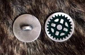 Steampunk Gear Button with Green Resin