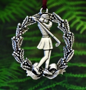 Lady Golfer Wreath Christmas Ornament
