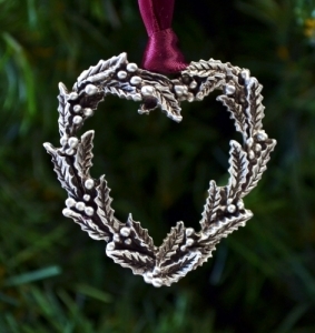 Holly Wreath Heart Ornament