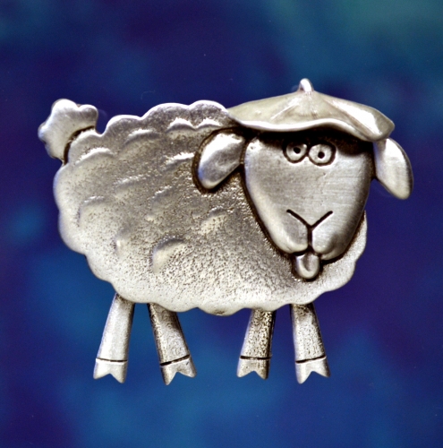 Sheep with Basque Beret Brooch Pin in Fine Pewter by Treasure Cast