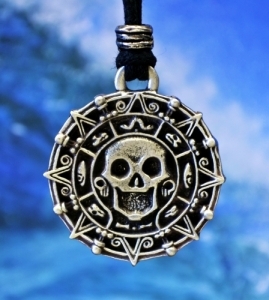Pirate Skull Medallion Pendant Fine Pewter