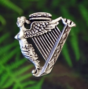 Celtic Irish Harp Brooch Fine Pewter