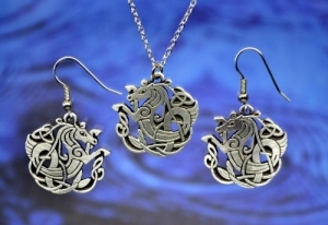 Celtic Seahorse Necklace and Earring Set