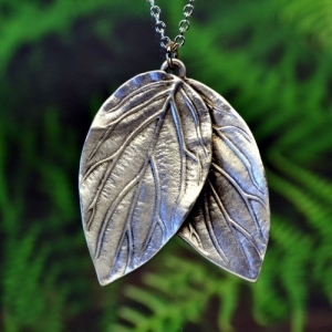 Leaf Necklace | Fairy Leaf Pendant | Woodland Double Leaf Necklace in Fine Pewter
