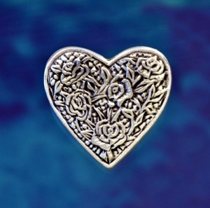 Rose Heart Shank Button 1 Inch (25 mm) Fine Pewter