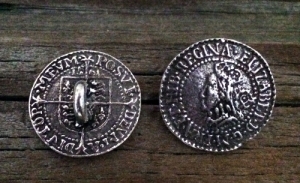 Elizabethan Sixpence Coin Shank Button 7/8 Inch (22 mm)