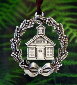 Schoolhouse Wreath Teacher Christmas Ornament