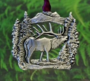 Elk Christmas Ornament in Fine Pewter