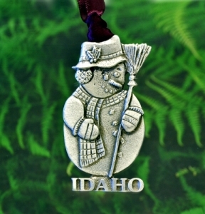 Idaho Snowman with a Broom Christmas Ornament
