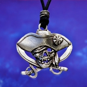 Pirate Skull and Crossed Swords Pewter Pendant 