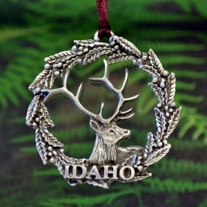 Idaho Elk Christmas Ornament in Fine Pewter